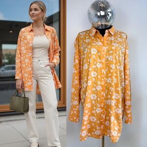 MADS NORGAARD Soft Flower Saxa Cuff button up, XXL / EU 44, Orange Floral Blouse
